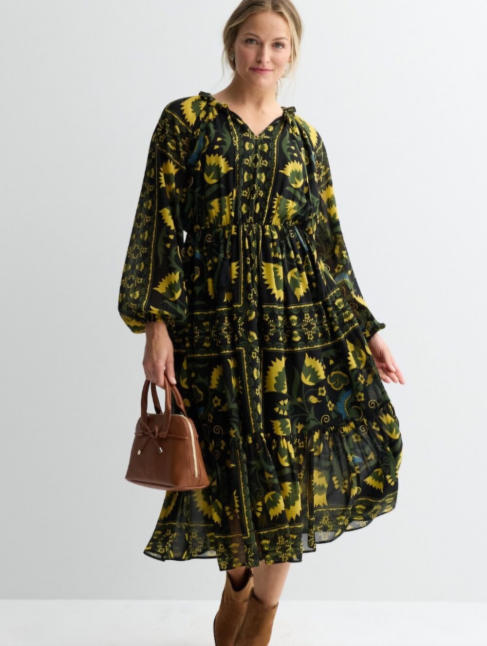 Farmers Market Floral Tiered Long Sleeve Midi Dress | Size XL - NWT